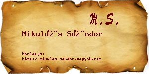 Mikulás Sándor névjegykártya